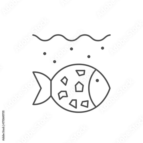 Microplastic in fish line icon