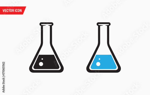 Chemistry flasks with liquid icons simple science laboratory equipment graphics