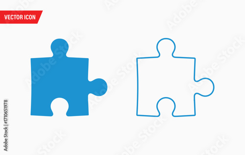 Two puzzle pieces one blue and one outline symbolizing connection and ideas