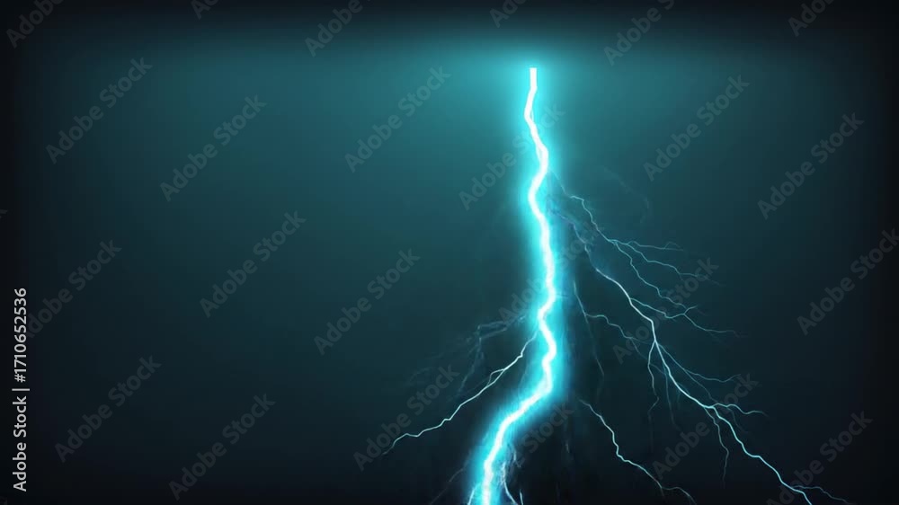 Dramatic blue lightning bolt striking down against a dark background ...