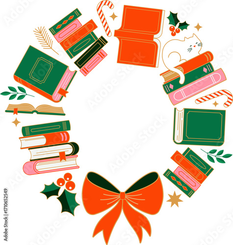 Christmas books wreath