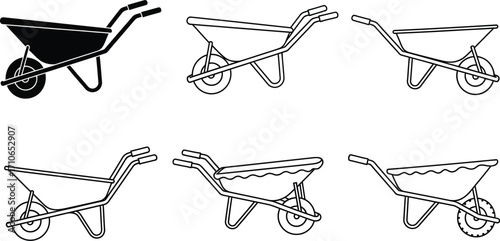 Collection of wheelbarrow vector illustrations for gardening work