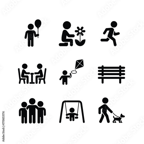 Kids playing icon set