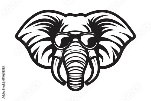 Wallpaper Mural Cool stylized elephant head sporting sunglasses in a bold black and white vector Torontodigital.ca