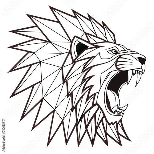 roaring lion head in geometric vector lines T-Shirt design