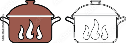 Cooking pot with flame vector illustration kitchenware design