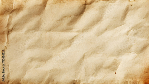 Brown crumpled paper pattern. Crumpled old brown vintage paper surface texture for background. Crumpled brown recycle paper texture. Paper board with copy space for text, space for copy.