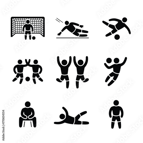 Soccer football players actions sport icon set