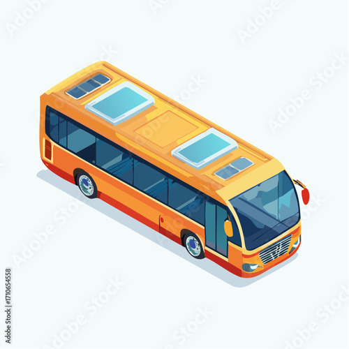 Isometric view of a yellow bus with solar panels