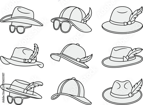 Line Art Headwear Silhouette Icons with Lifestyle Accessories