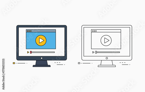 Computer screen displaying video player interface and sketch outline