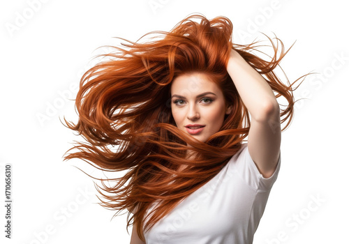 Woman with flowing red hair isolated on transparent background