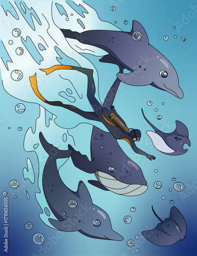 Underwater Dive in a Submarine Coloring Page: An Adventure Ocean Scene