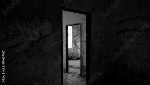 old door in a dark room