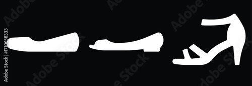 Art & IllustrationLadies shoes icon set.Stylish high heel silhouettes, women's fashion footwear collection,Outline and white stiletto icon set.Leather shoes heel icon flat simple icon set.