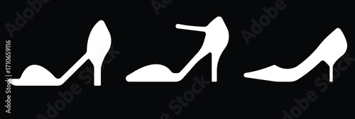Art & IllustrationLadies shoes icon set.Stylish high heel silhouettes, women's fashion footwear collection,Outline and white stiletto icon set.Leather shoes heel icon flat simple icon set.