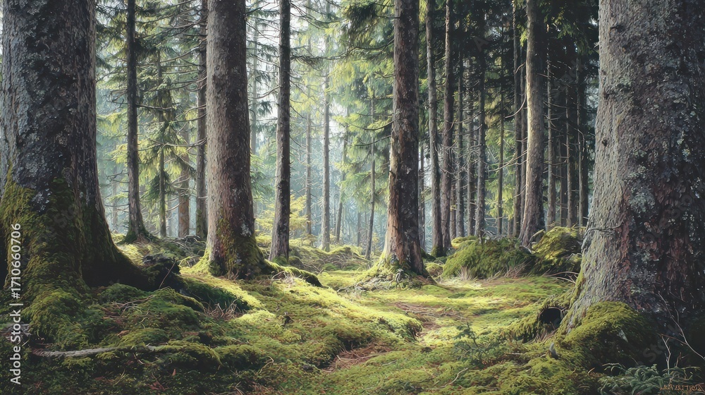 Obraz premium Forest sunlight path