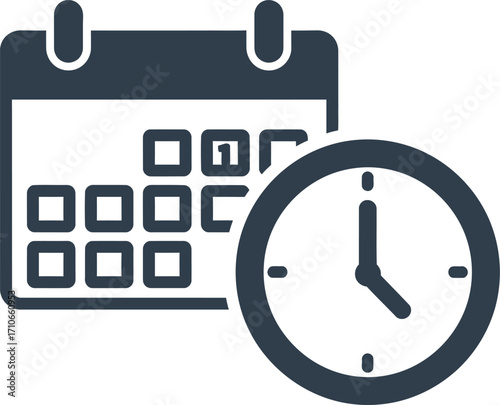 Calendar and clock showing time management concept for planning and scheduling appointments, deadlines, and important events, emphasizing organization and efficiency.