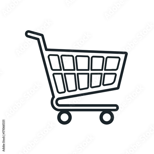 Empty shopping cart sits patiently awaiting customers in a bright, modern store, symbolizing commerce and retail activity.