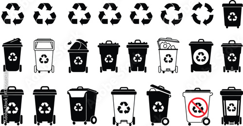 Recycling and Waste Bin Icons Set