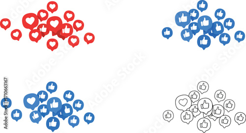"Social Media Like and Heart Reaction Icons Set – Engagement and Interaction Graphics"