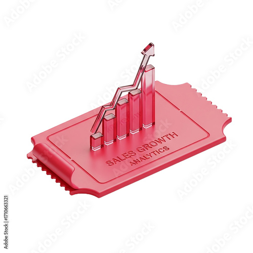 Visualizing Success Pink Ticket with Growth Chart Analytics Sales Graph on Black Backdrop on transparent background