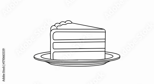 Piece of cake graphic illustration on simple background, showing cake slice, cake dessert. Piece of cake symbol in outline style offers artistic representation.