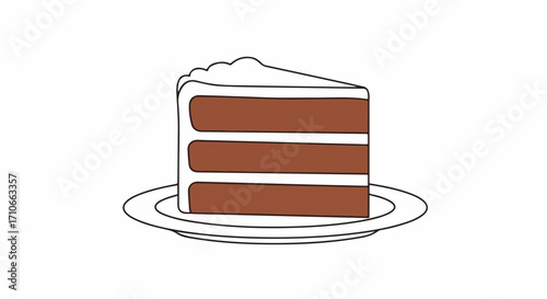 Chocolate cake slice, a sweet indulgence presented with smooth, white frosting, is visually appealing. Slice of chocolate cake showcases layered sponge and creamy topping,