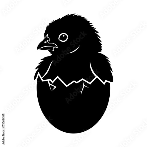 Black silhouette of a chick hatching from a cracked egg