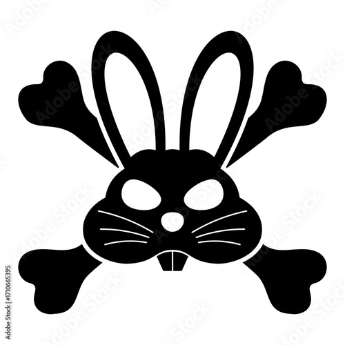 Angry Bunny Skull and Crossbones Vector Illustration. Bold black vector illustration of an angry cartoon rabbit face designed in a skull and crossbones style.