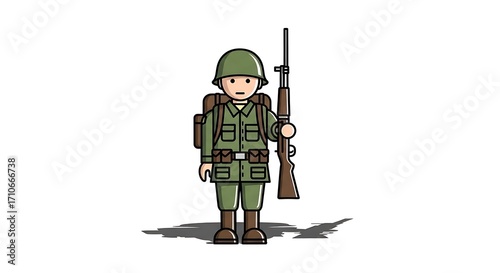 Cartoon Illustration of a Soldier in Full Gear.