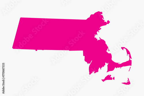 Vector graphic artwork suitable for print and web containing flat detailed map of MASSACHUSETTS