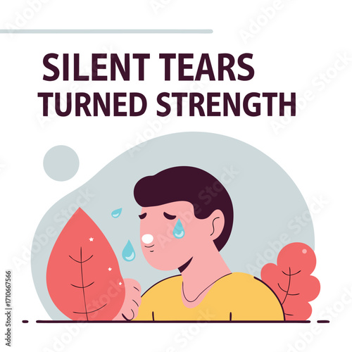 Tears of sorrow becoming strength, a man crying with a message of hope and resilience.
