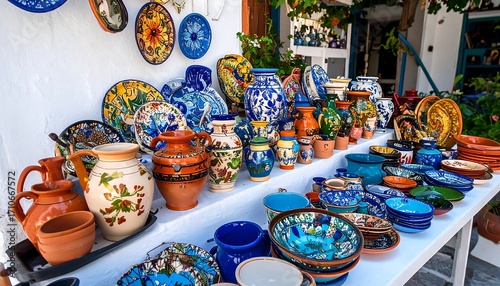 Colorful ceramic wares displayed outdoors
