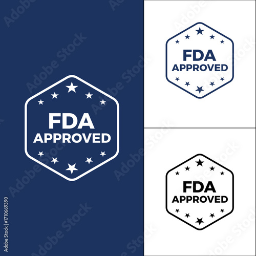 Fda approved badge icons in blue white and black vector graphic Vector