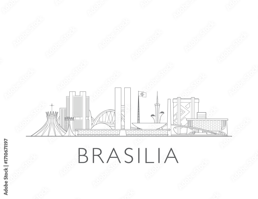Fototapeta premium Brasilia, Brazil, cityscape illustration skyline drawing