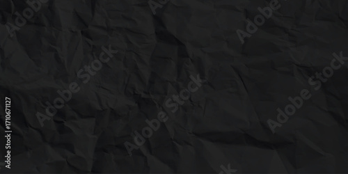 Black crumpled paper texture background, clean black wrinkled paper, top view. Vector illustration.