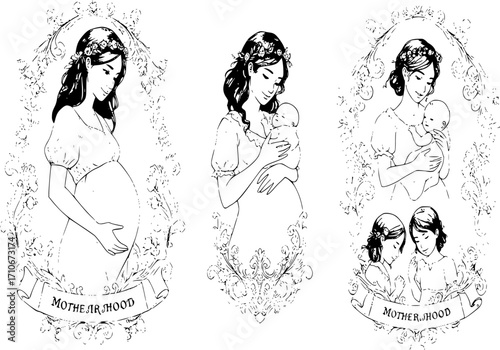 antique motherhood set (vector)
