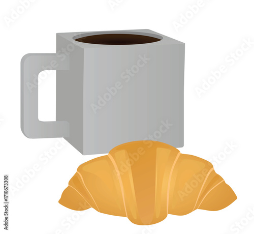 Croissant and coffee cup. vector illustration	