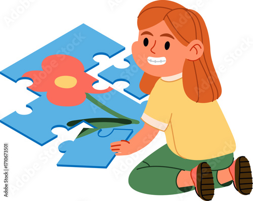 Girl Playing Flower Puzzle