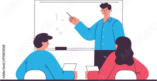 Teacher Explaining Lesson to Students at Whiteboard