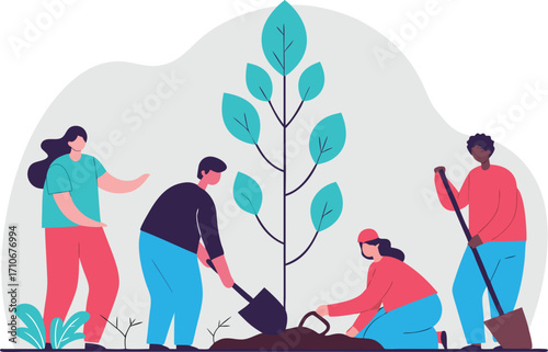 Community Planting Trees for Environmental Conservation