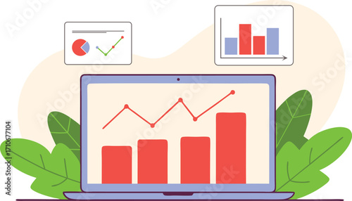 Data analysis and visualization on laptop screen.