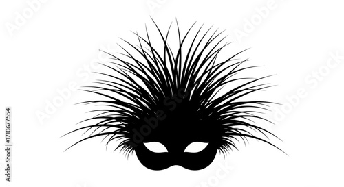 Black spiky mask silhouette isolated on white background