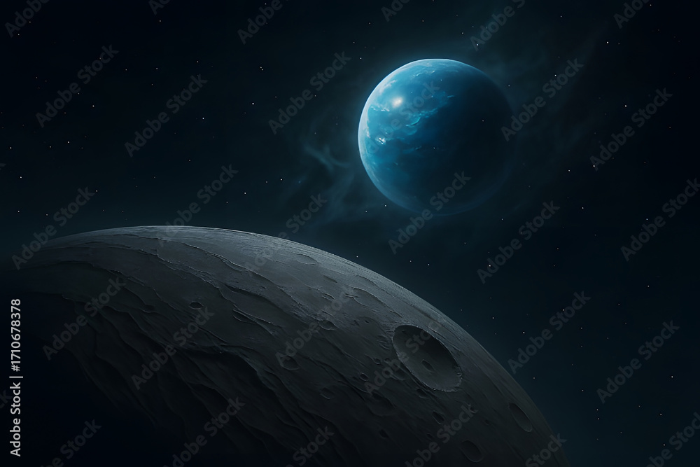 Fototapeta premium Two planets in deep space with a nebula