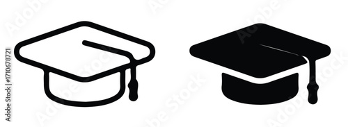 graduation hat cap icons set 