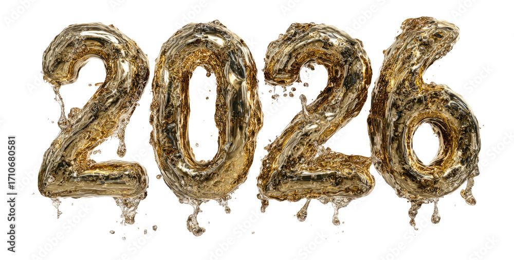 Fototapeta premium Shiny Golden 2026 Numbers for New Year Celebration on Transparent Background