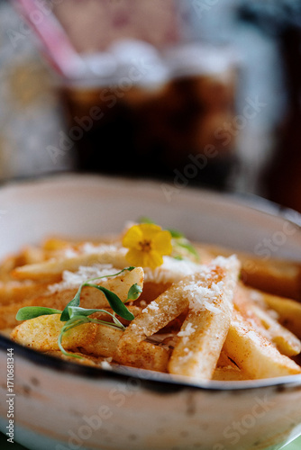 fried potato's in a bowl whit cheese