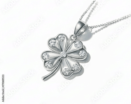 Gilded Motion Gold Clover Leaf Gemstone Pendant isolated watercolor vector illustration svg