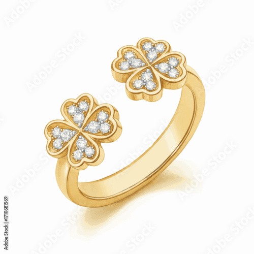 Gilded Clover Halo gold clover leaf-shaped gem ring isolated watercolor vector illustration svg